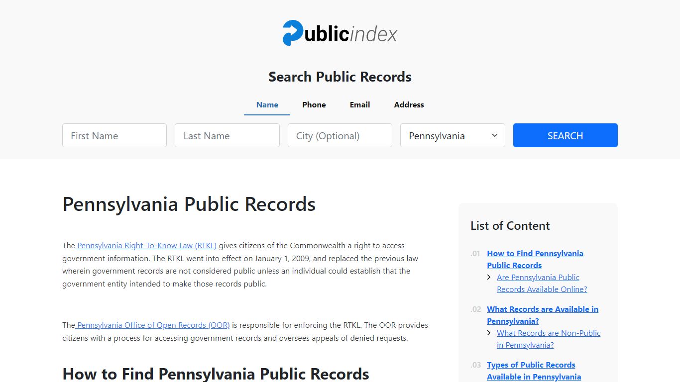 Pennsylvania Public Records Online - ThePublicIndex